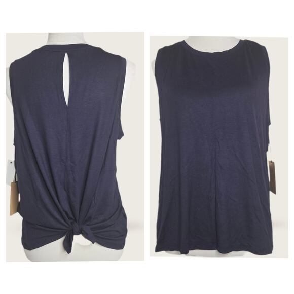 halogen NWT Keyhole Tie Back Tank Sz Large Navy - Picture 1 of 7